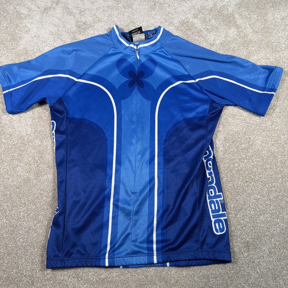 Cannondale 3/4 Zip Cycling Riding Jersey Mens Large Blue Short‎ Sleeve Logo